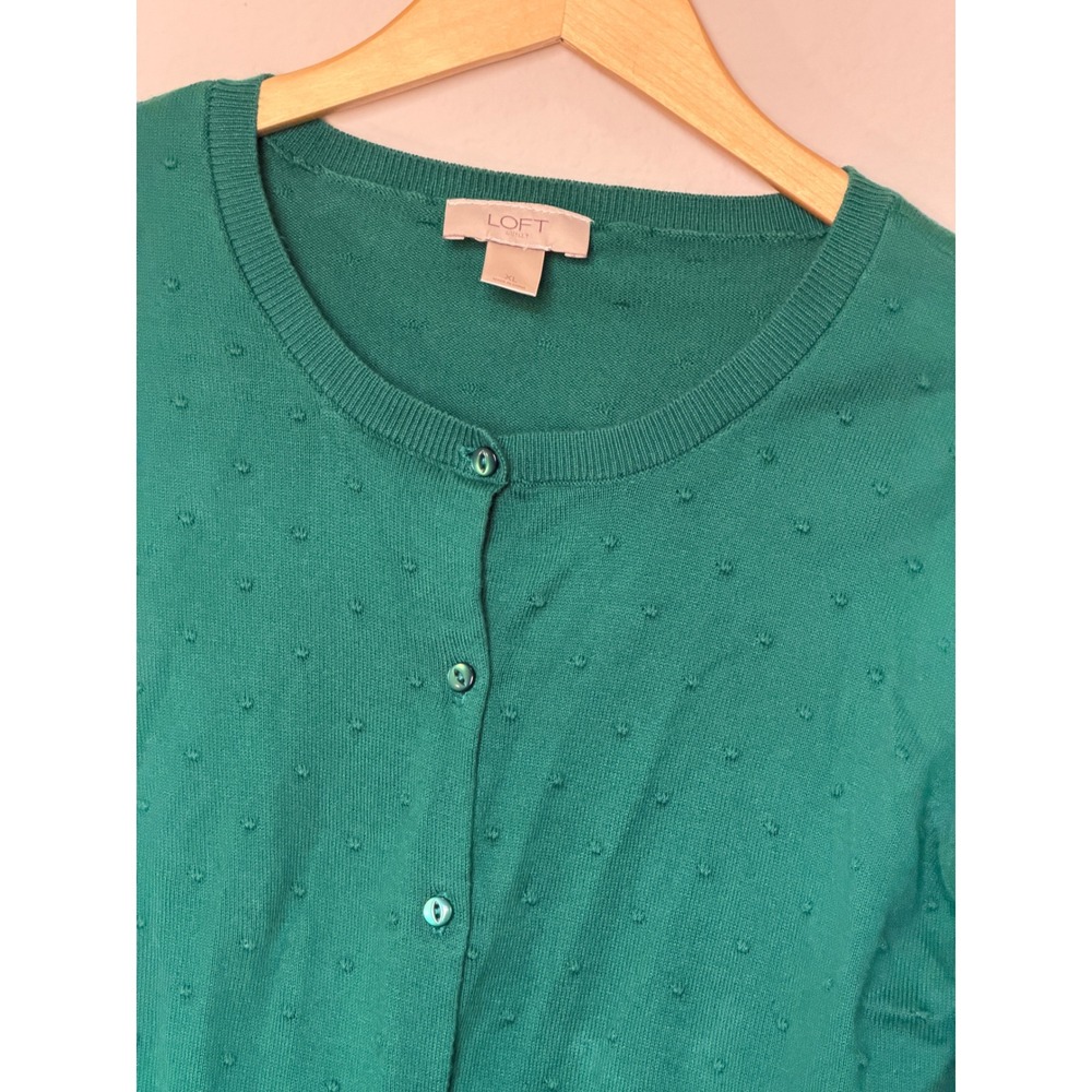 LOFT Outlet XL Green Swiss Dot Cotton Cardigan Button Front Sweater - Picture 7 of 17